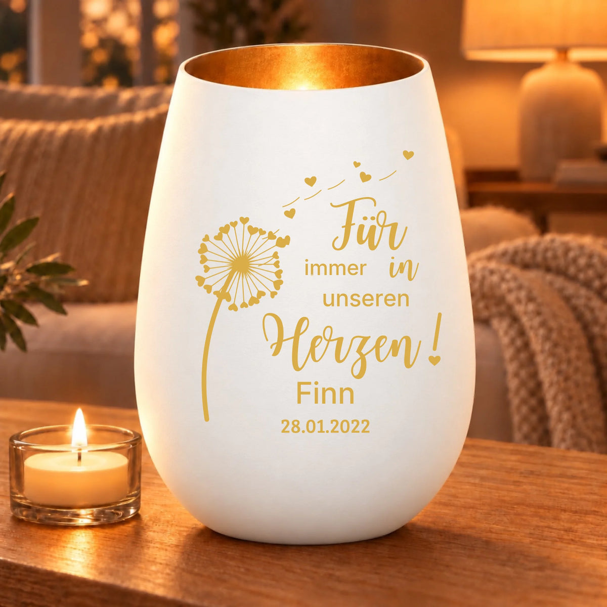 Für immer in unseren Herzen – Weiß/Gold