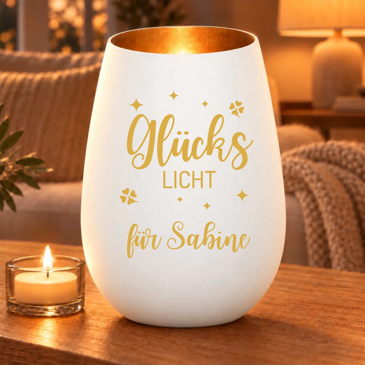 Glückslicht – Kleeblätter – Weiß/Gold