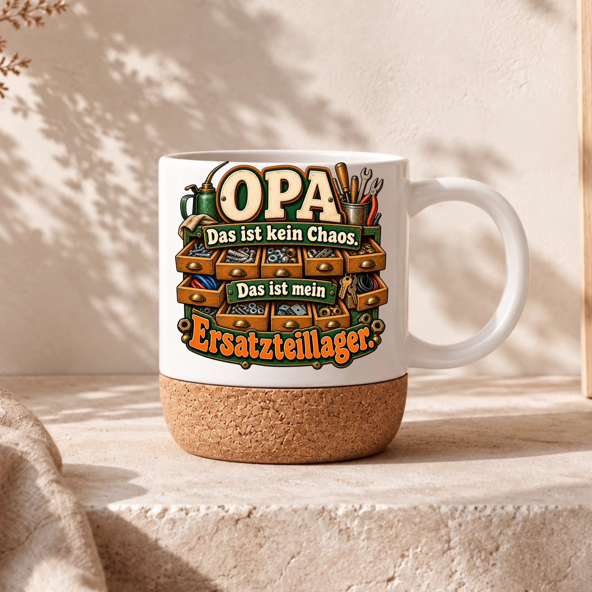 BEN-Tasse mit lustigem Werkstatt-Spruch – Henkel rechts