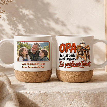 Personalisierte BEN-Tasse: links Foto mit Gruß und Namen, rechts Ich genieße mein Talent