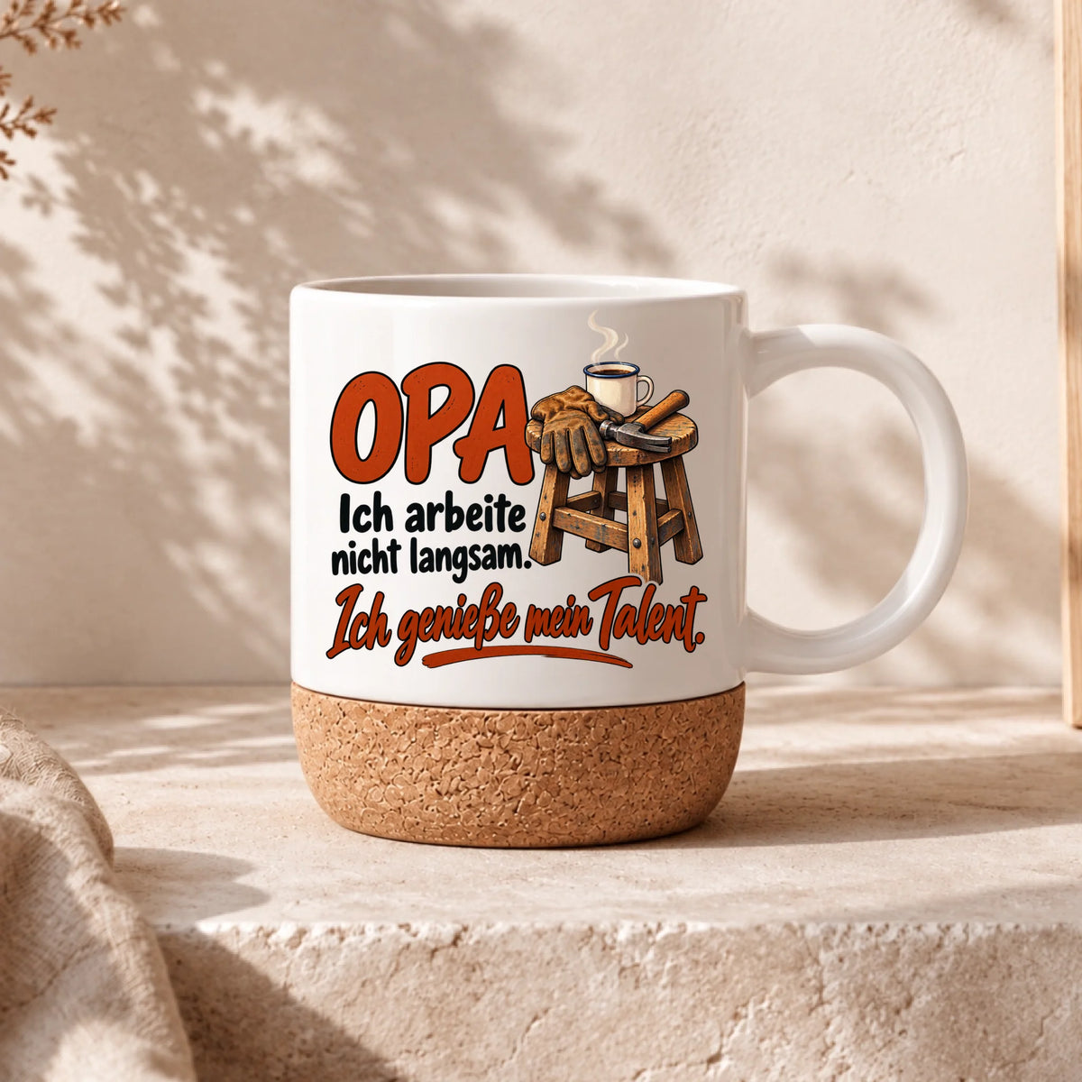 BEN-Tasse mit lustigem Werkstatt-Spruch – Henkel rechts