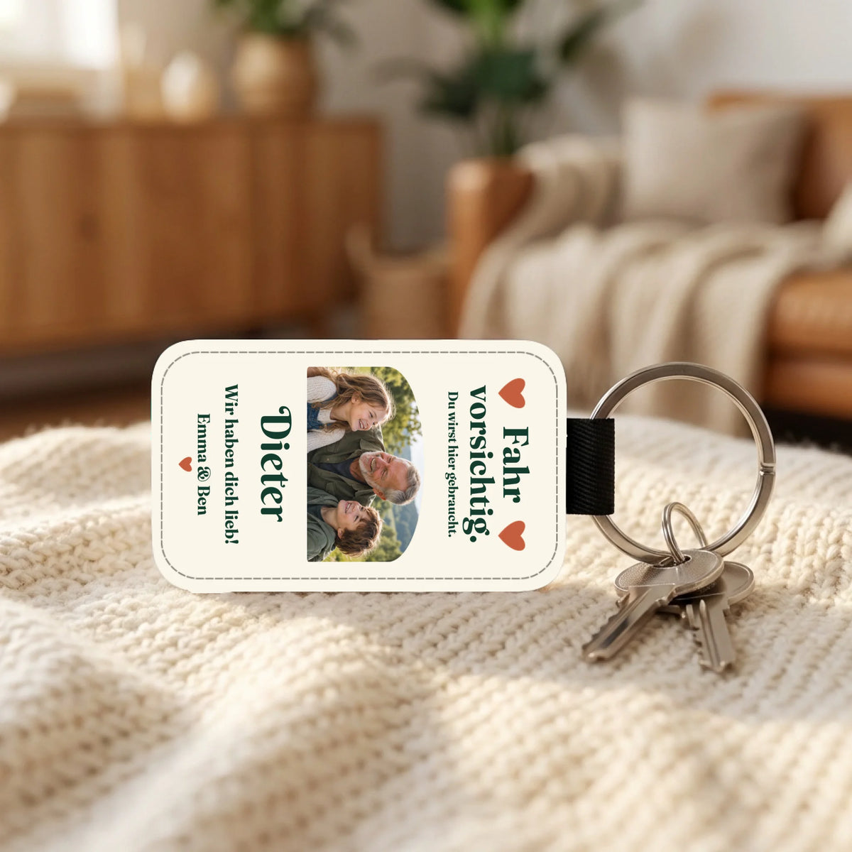 Fahr vorsichtig – Foto-Schlüsselanhänger mit Namen und Gruß – Produktansicht 2