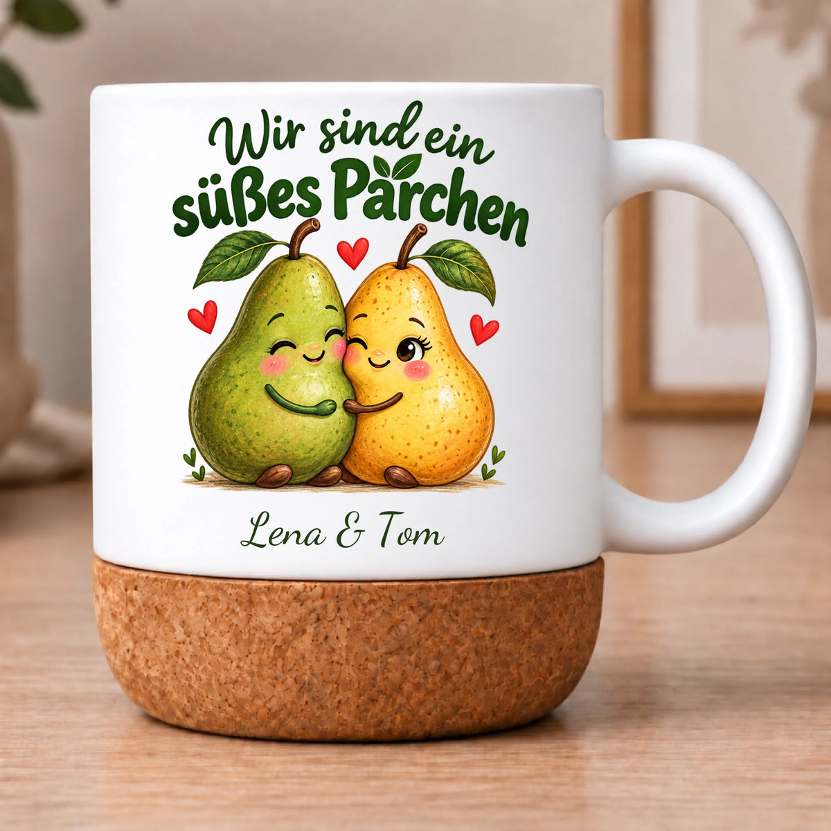 Personalisierte Birnen-Tasse – Wir sind ein süßes Pärchen – Henkel rechts