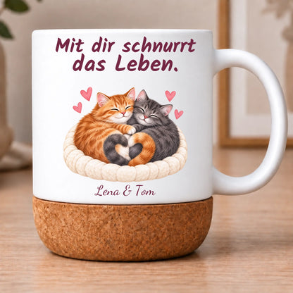 Katzen-Fototasse mit Namen – Mit dir schnurrt das Leben – Motivseite