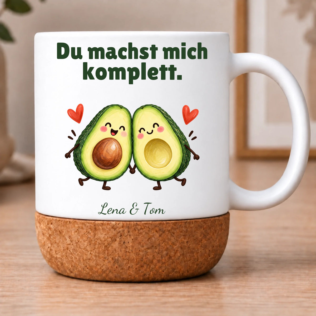 Avocado-Fototasse für Paare – Du machst mich komplett – Motivseite