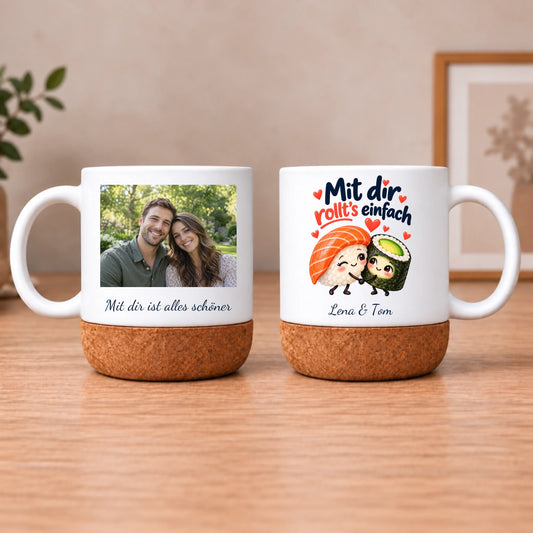 Personalisierte Sushi-Tasse – Mit dir rollt’s einfach – Beide Seiten