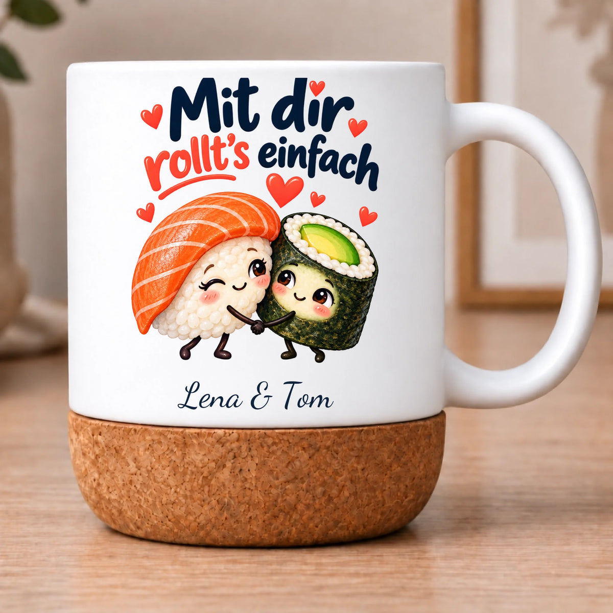 Personalisierte Sushi-Tasse – Mit dir rollt’s einfach – Henkel rechts