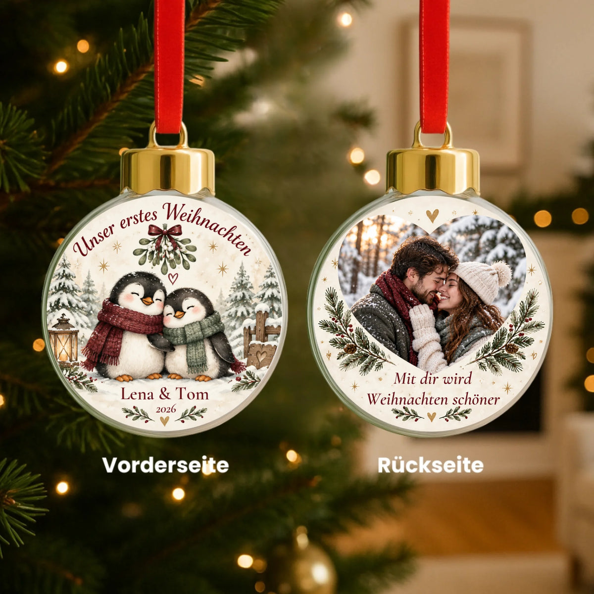 Unser erstes Weihnachten – Vorderseite und Foto-Rückseite
