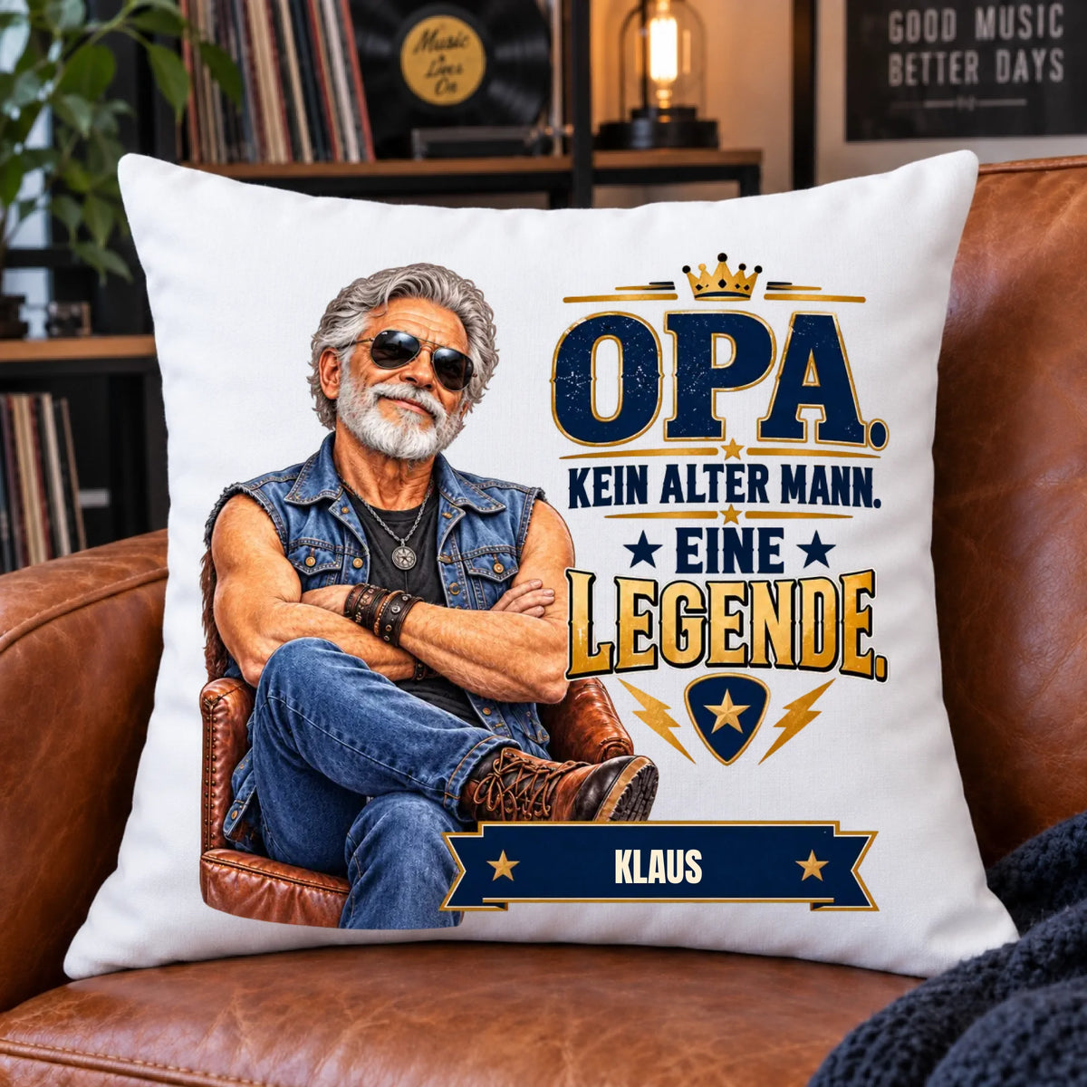 Opa – Kein alter Mann, eine Legende – personalisiertes Kissen mit Namen
