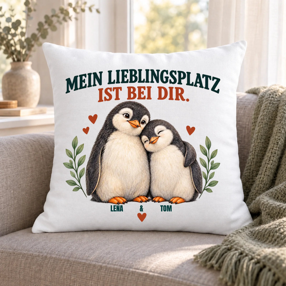 Mein Lieblingsplatz ist bei dir – personalisiertes Kissen mit zwei Namen