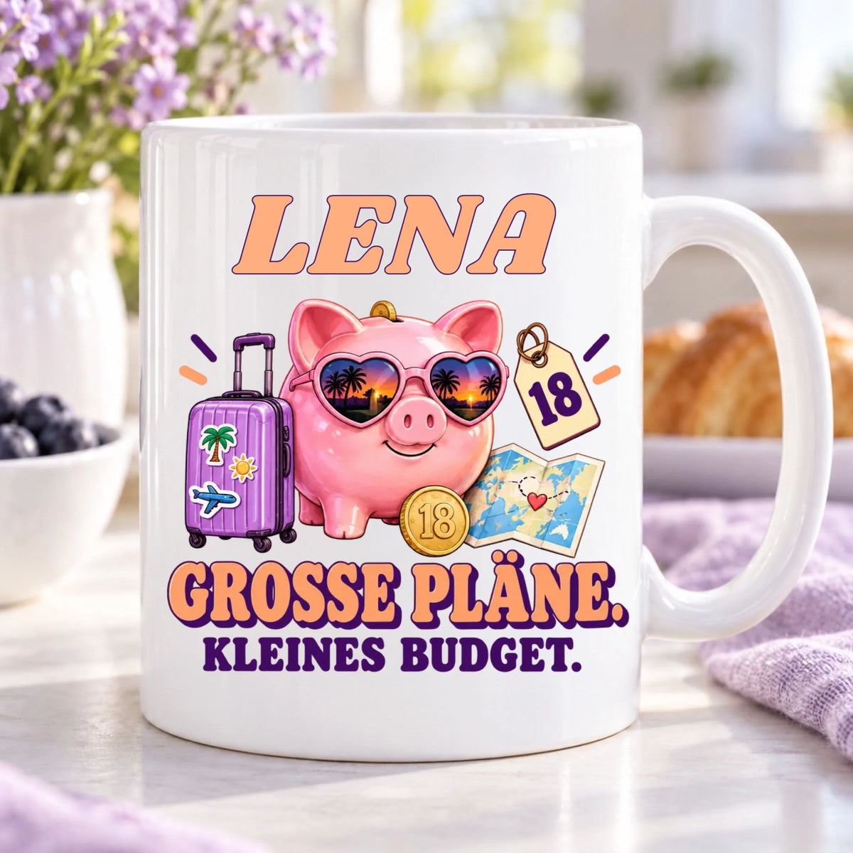 Große Pläne kleines Budget – personalisierte Tasse zum 18. Geburtstag
