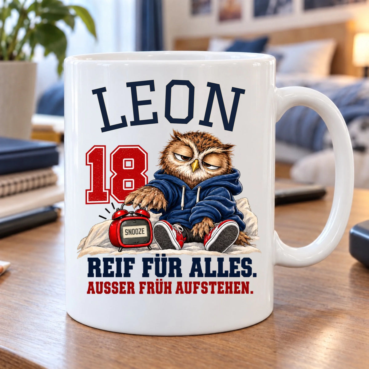 Reif für alles außer früh aufstehen – personalisierte Tasse zum 18. Geburtstag