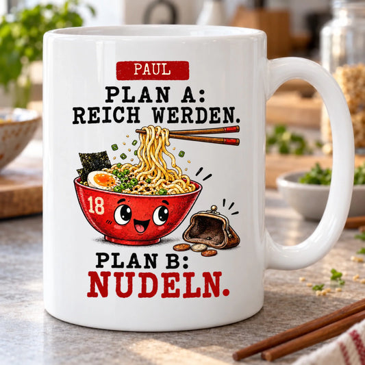 Plan B Nudeln – personalisierte Tasse zum 18. Geburtstag