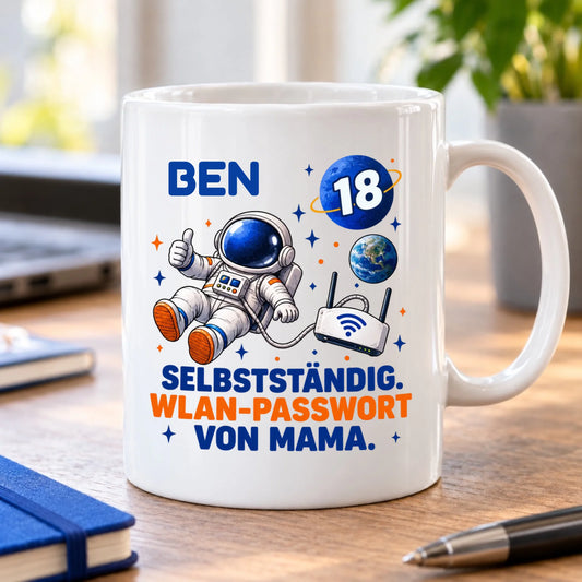 WLAN von Mama – personalisierte Tasse zum 18. Geburtstag