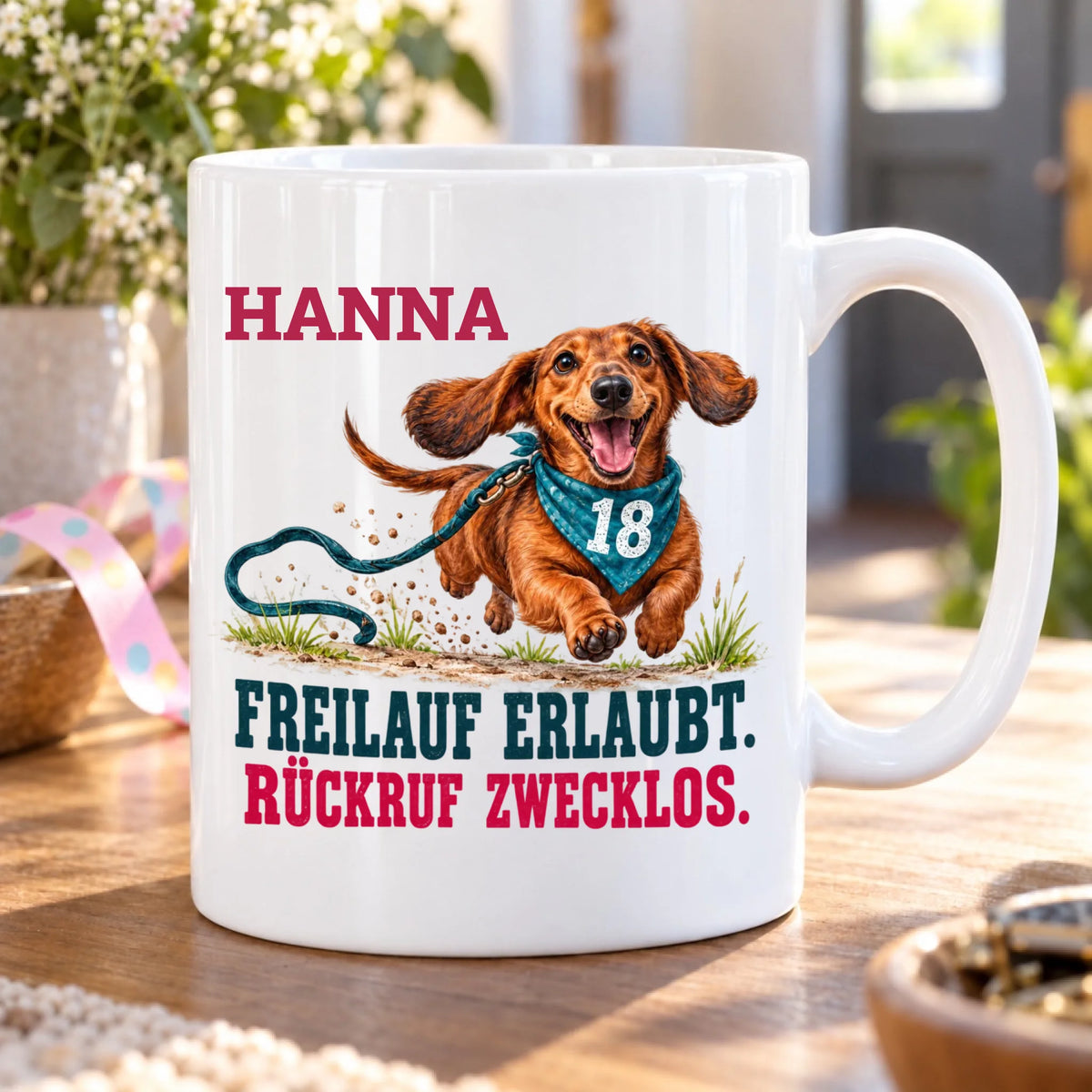 Freilauf erlaubt – personalisierte Tasse zum 18. Geburtstag