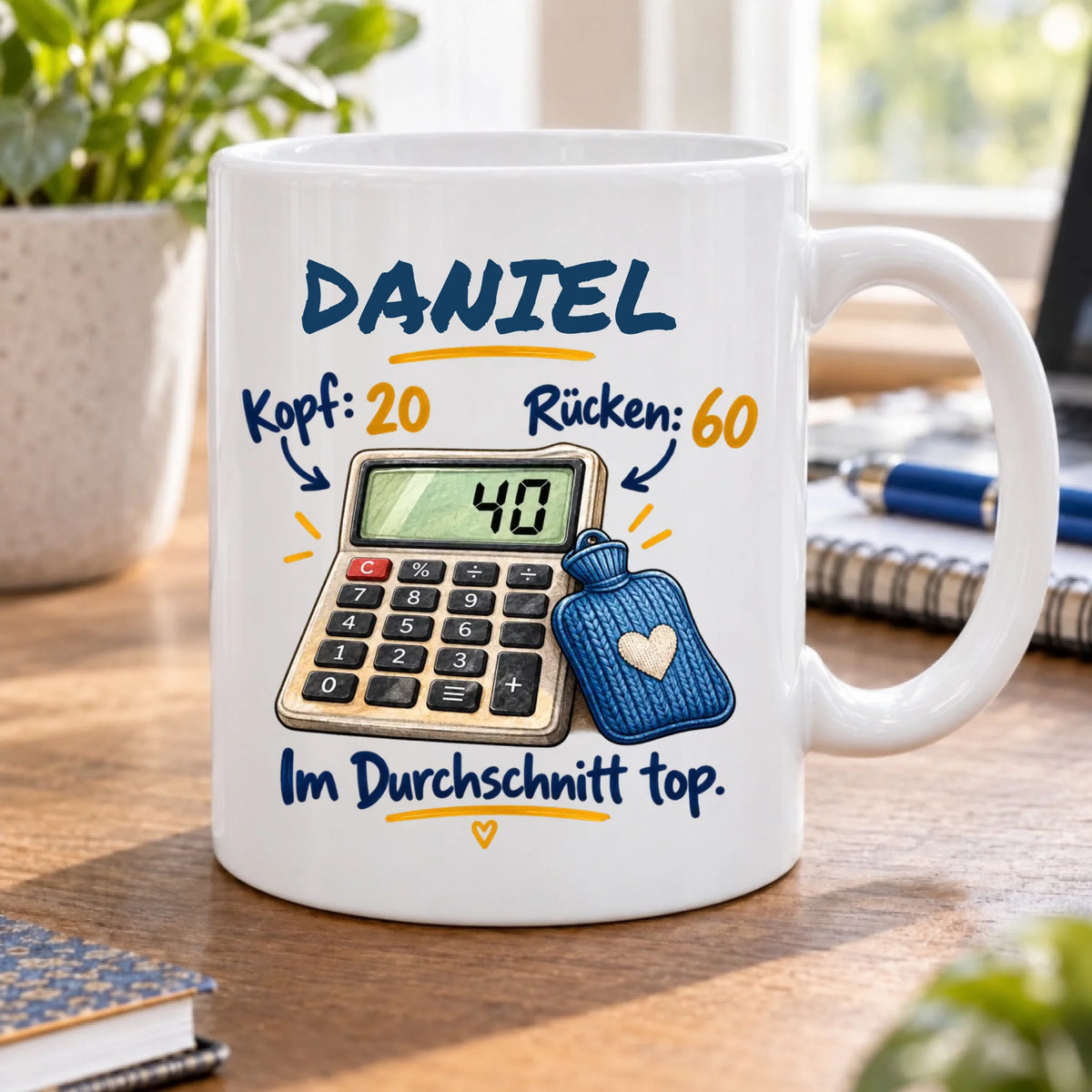 Im Durchschnitt vierzig – personalisierte Tasse zum 40. Geburtstag