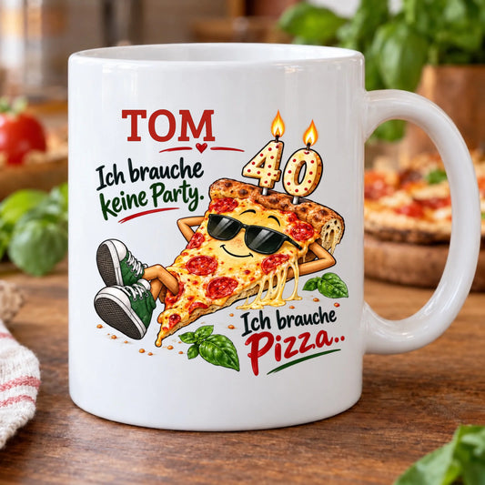 Pizza statt Party – personalisierte Tasse zum 40. Geburtstag