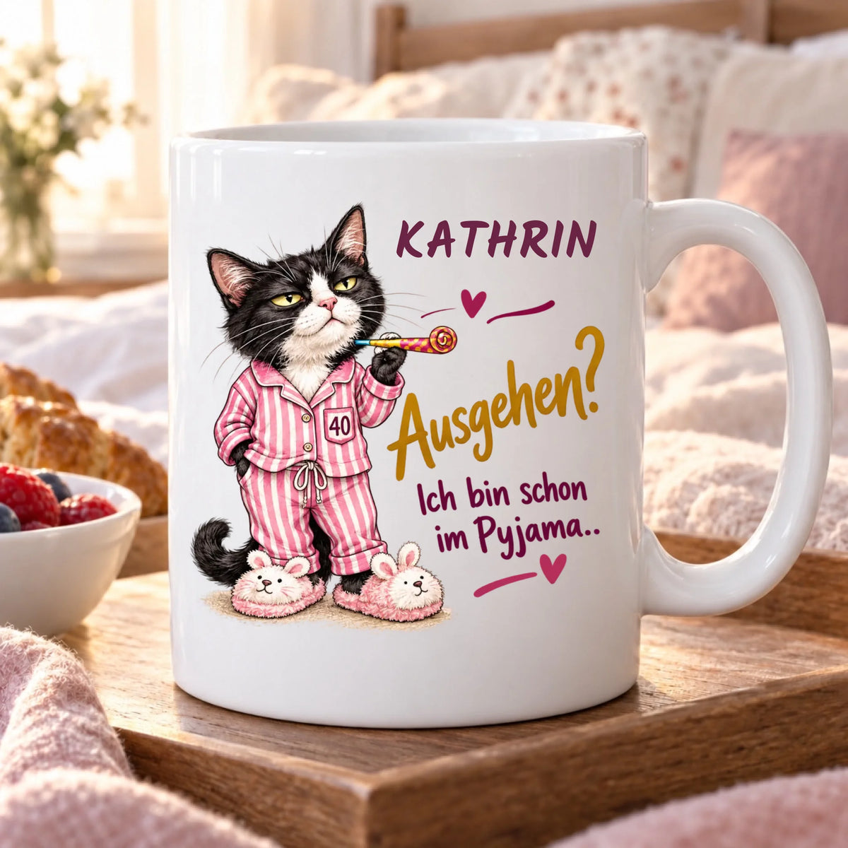 Schon im Pyjama – personalisierte Tasse zum 40. Geburtstag