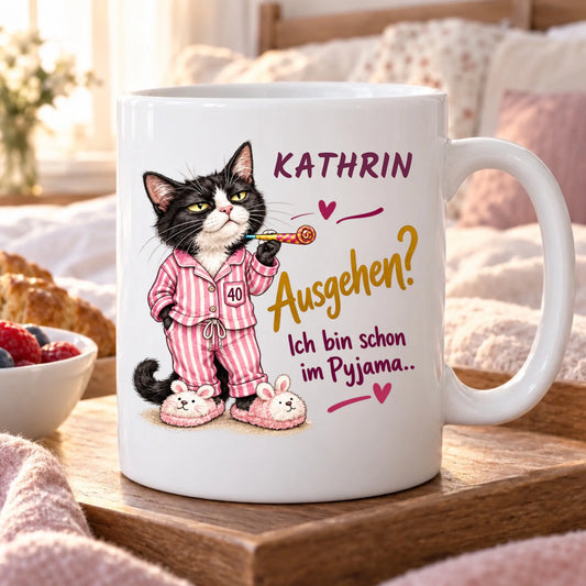 Schon im Pyjama – personalisierte Tasse zum 40. Geburtstag