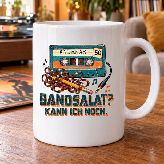 Bandsalat kann ich noch – Tasse zum 50. Geburtstag mit Namen
