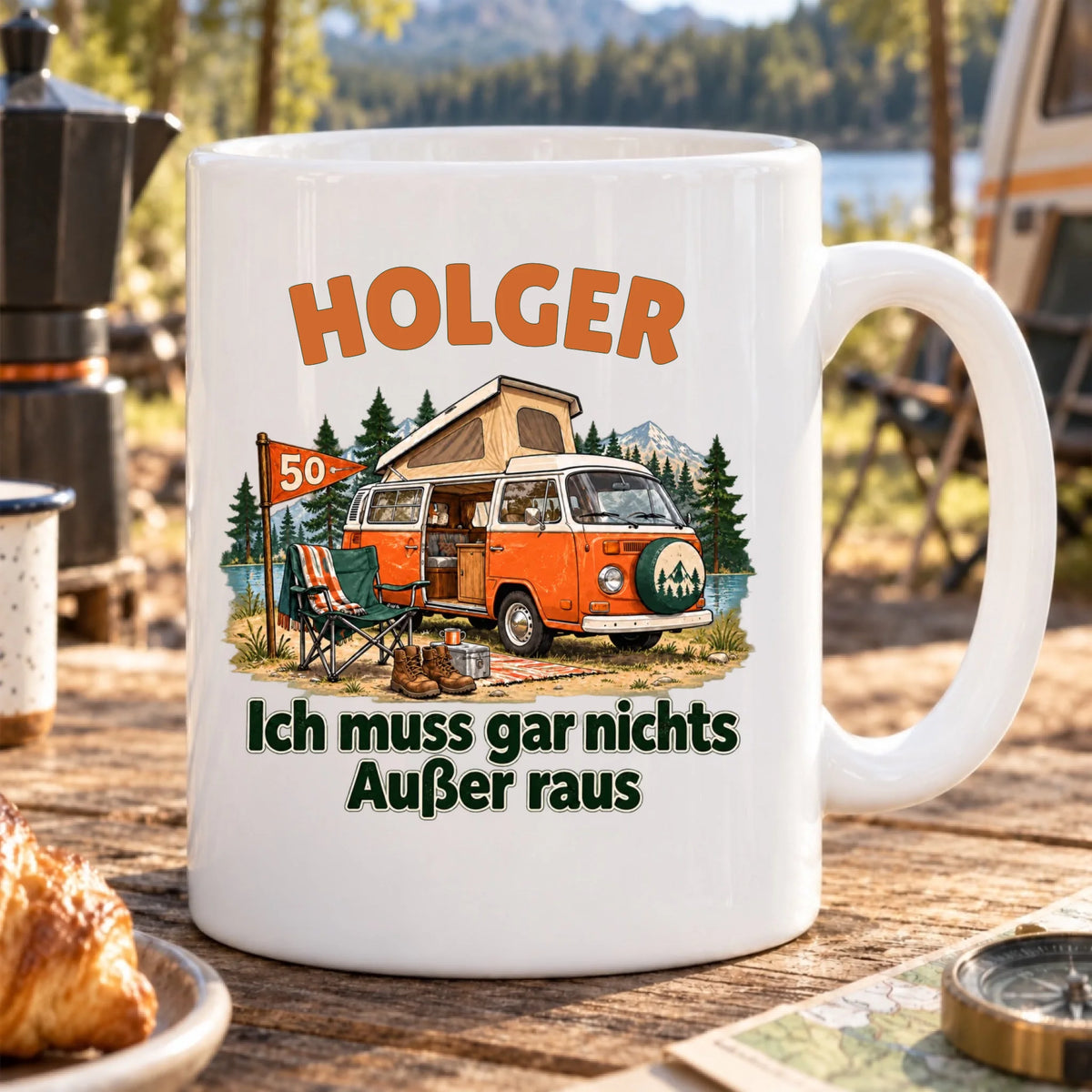 Ich muss nur raus – Tasse zum 50. Geburtstag mit Namen