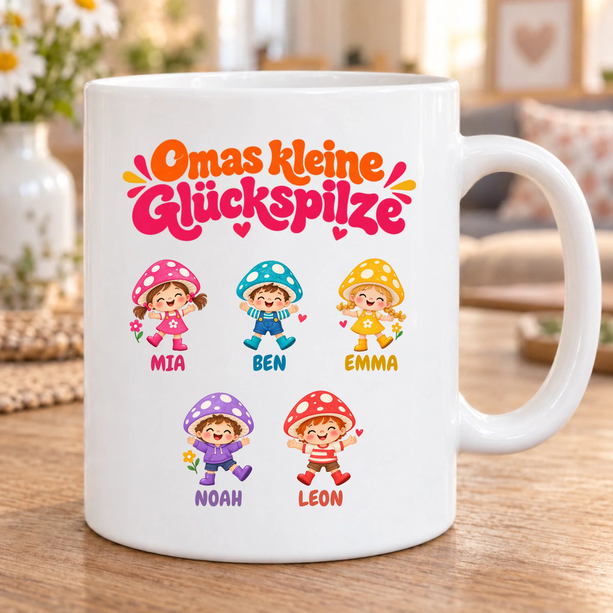 Omas kleine Glückspilze Retro – personalisierbare Tasse