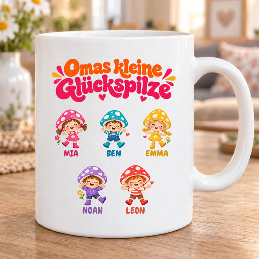 Omas kleine Glückspilze Retro – personalisierbare Tasse