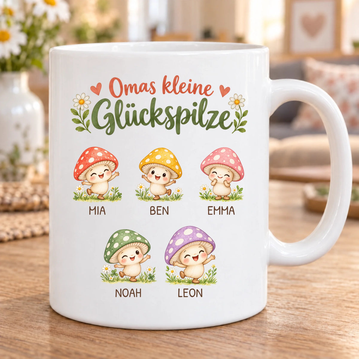 Omas kleine Glückspilze Aquarell – personalisierbare Tasse