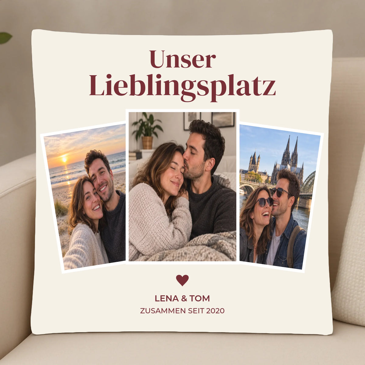 Unser Lieblingsplatz – personalisiertes Fotokissen für Paare – 30×30 cm