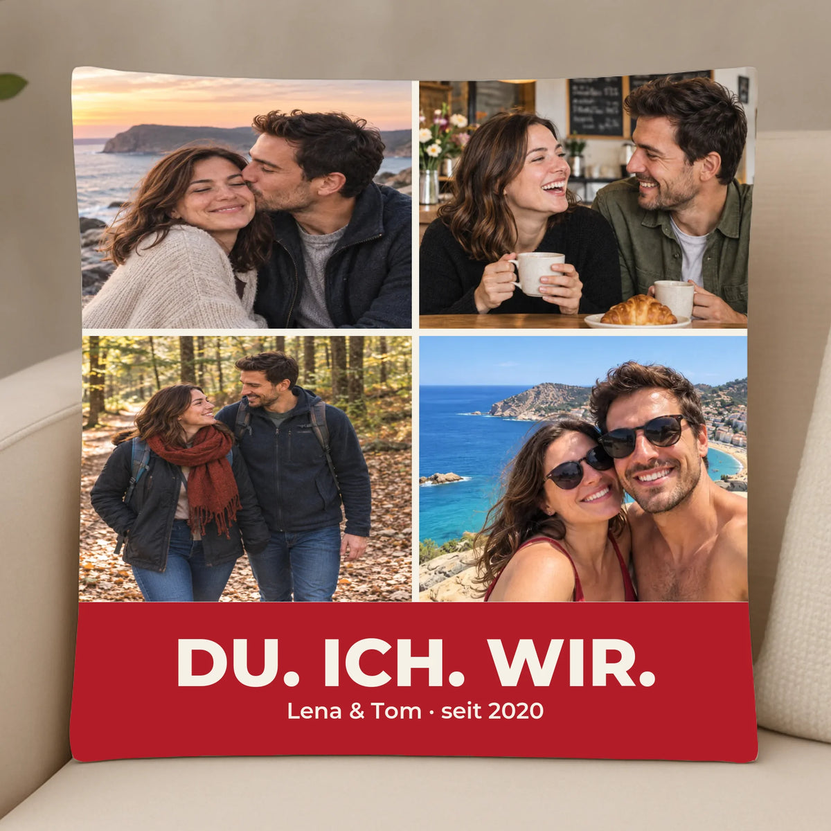 Du. Ich. Wir. – personalisiertes Fotokissen für Paare – 60×60 cm