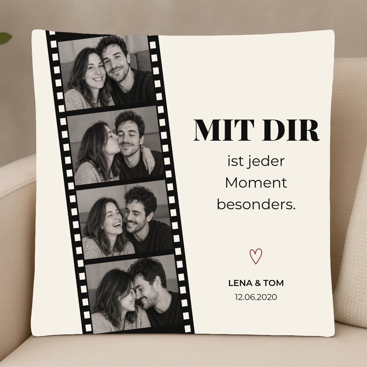 Mit dir ist jeder Moment besonders – personalisiertes Fotokissen für Paare – 60×60 cm
