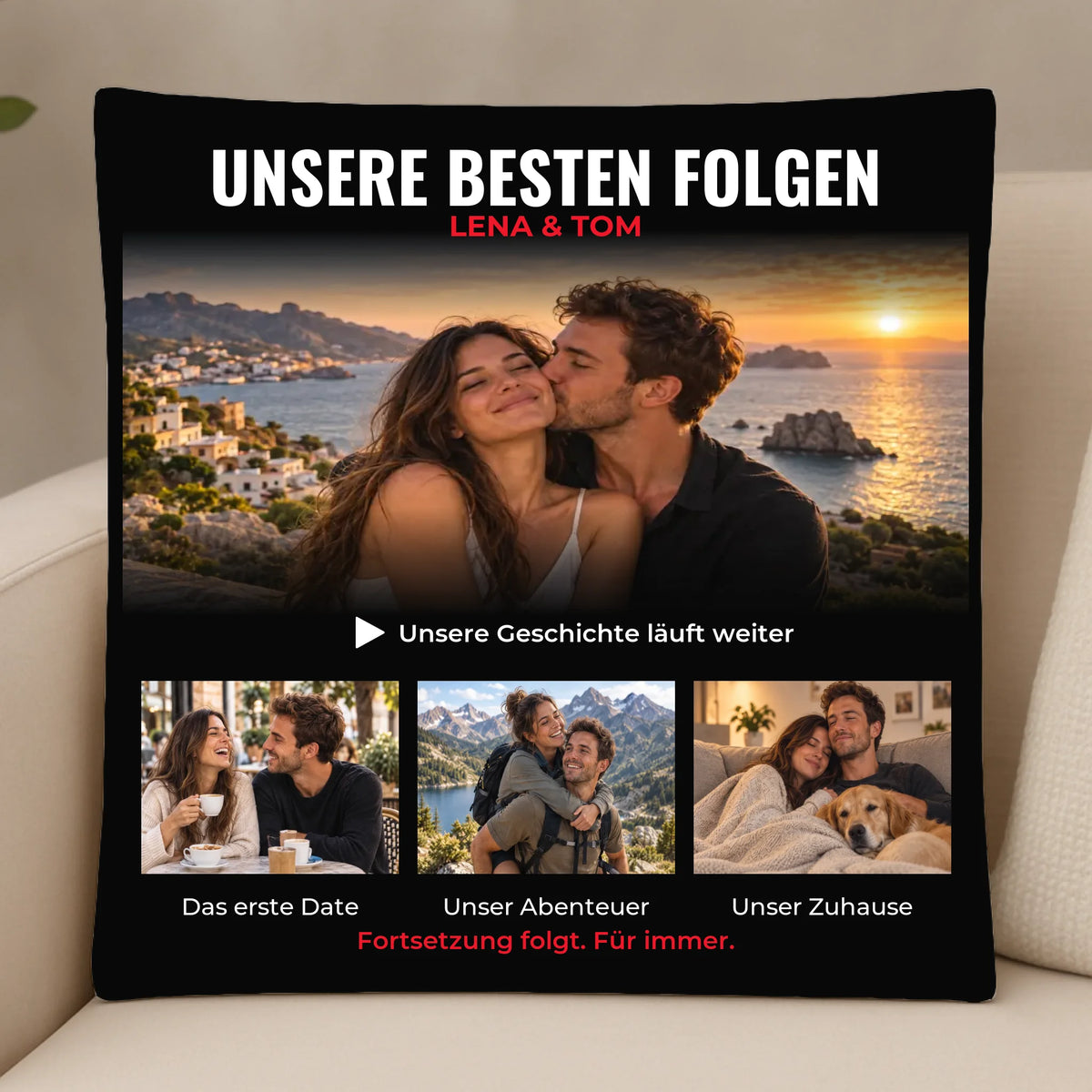 Unsere besten Folgen – personalisiertes Fotokissen für Paare – 60×60 cm