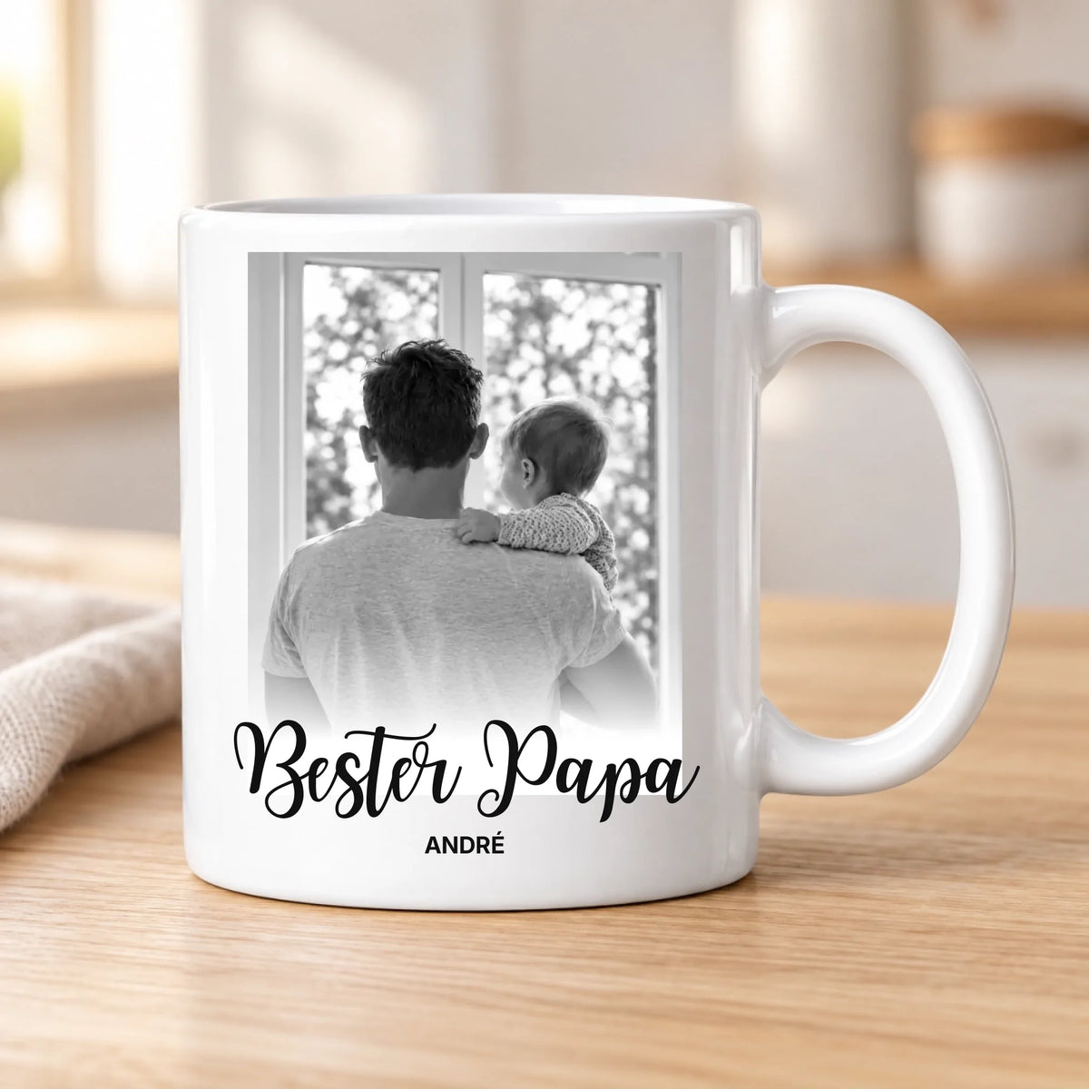 Bester Papa Fototasse – eigenes Foto, Wunschtext und Name