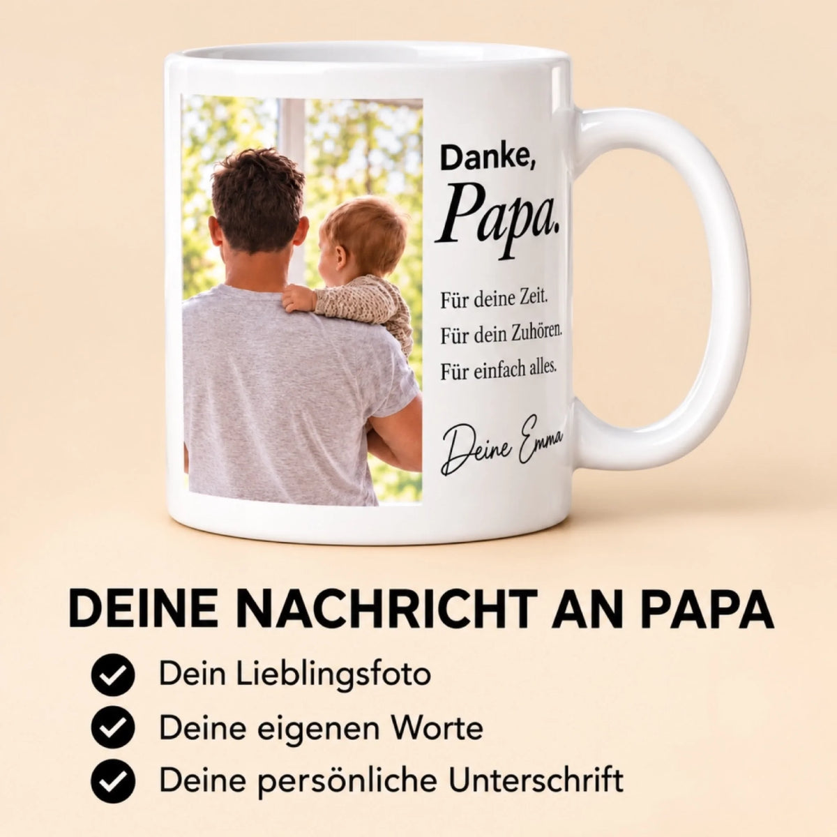 Danke Papa – personalisierte Fototasse mit Nachricht – So personalisierst du dein Geschenk