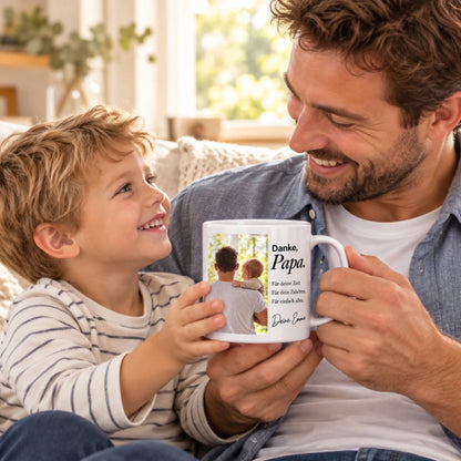 Danke Papa – personalisierte Fototasse mit Nachricht – Im Alltag