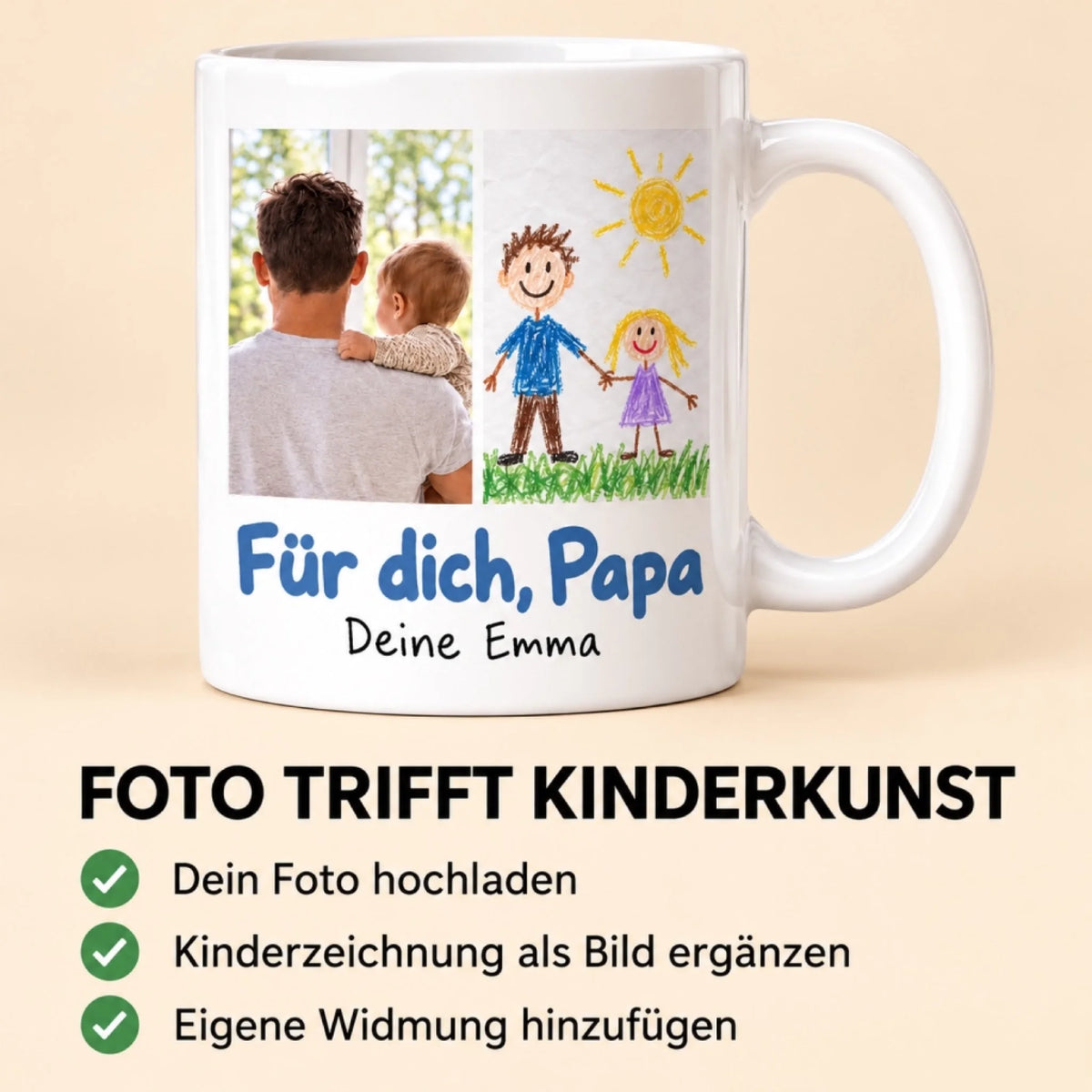 Für dich Papa – personalisierte Tasse mit Foto und Kinderzeichnung – So personalisierst du dein Geschenk