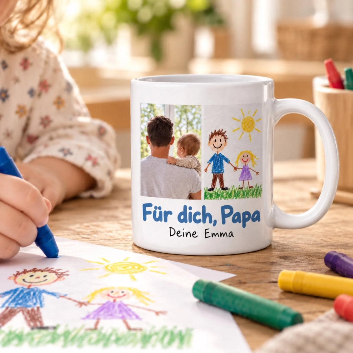 Für dich Papa – personalisierte Tasse mit Foto und Kinderzeichnung – Lifestyle