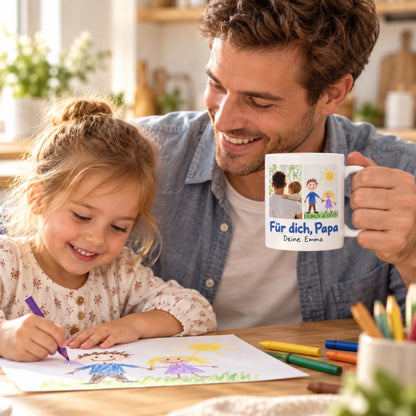 Für dich Papa – personalisierte Tasse mit Foto und Kinderzeichnung – Im Alltag