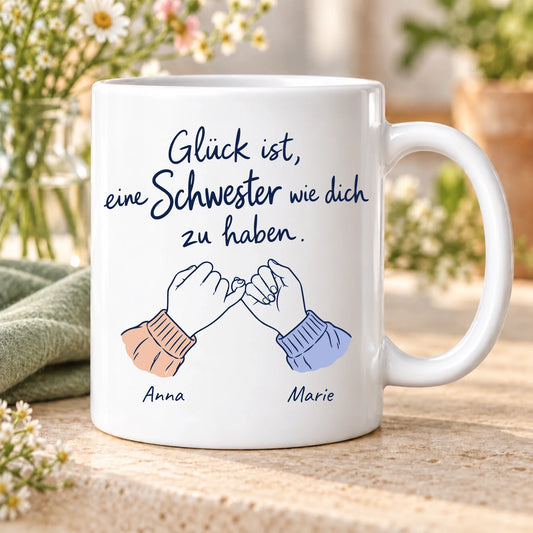 Glück ist eine Schwester wie dich – mit euren Namen und Wunschfarben