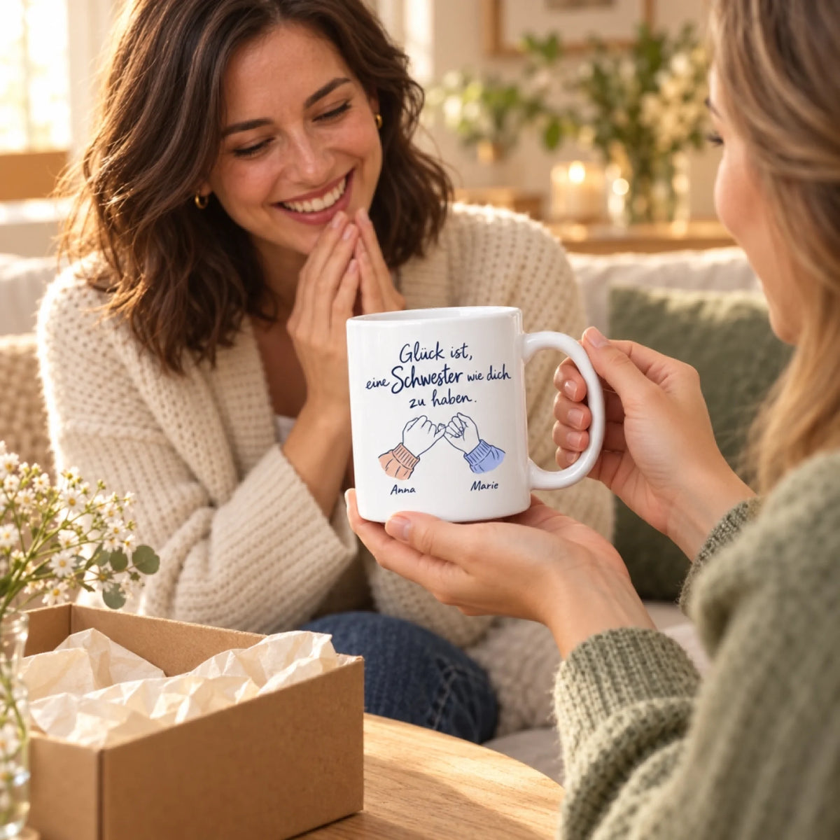 Eine persönliche Schwestern-Tasse verschenken