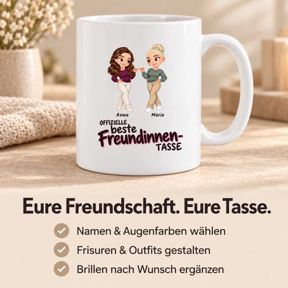 Freundinnen-Tasse personalisieren: Namen, Augenfarben, Frisuren, Outfits und Brillen