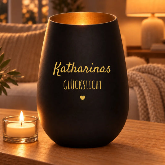 Windlicht Dein Glückslicht – Schwarz/Gold