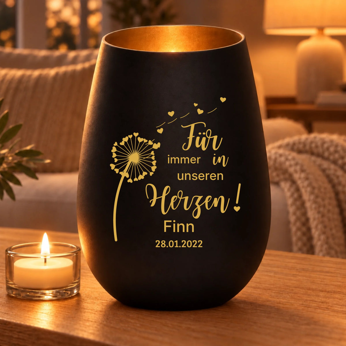 Für immer in unseren Herzen – Schwarz/Gold