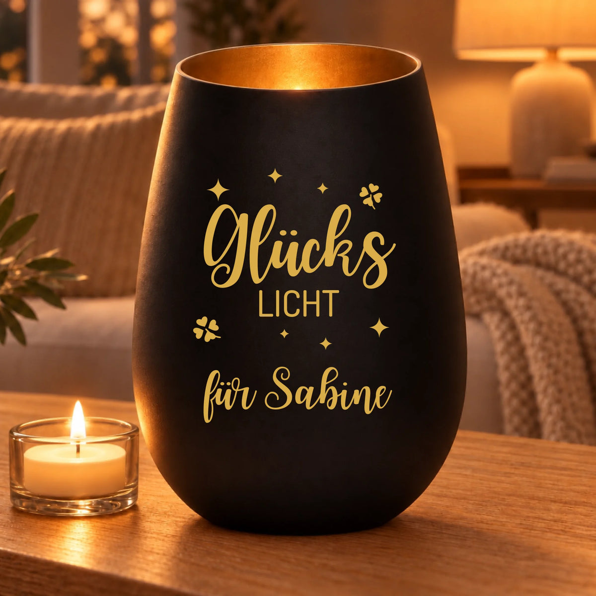 Glückslicht – Kleeblätter – Schwarz/Gold